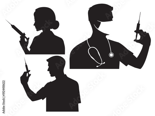 Editable Nurse Giving Injection Silhouette Vector File