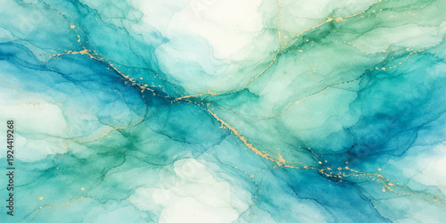 An abstract blue watercolor texture evokes a winter sky and frozen ocean surface with delicate white snowflakes and crystalline ice patterns reflecting clear nature light