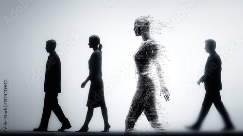 Automation and AI job displacement policy concept, workforce disruption and regulation debate silhouette with copy space