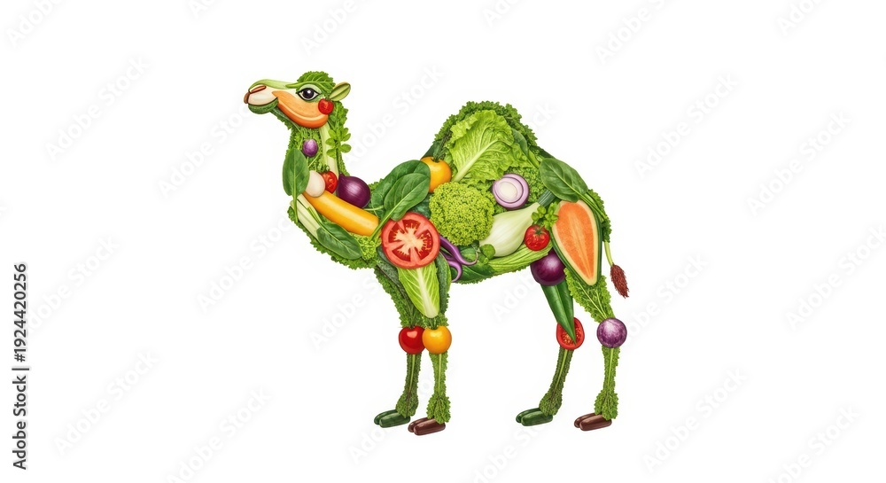 Fototapeta premium Camel made of fresh vegetables, healthy food concept