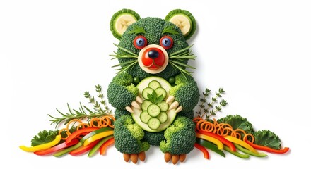 Creative bear made of fresh vegetables and fruits