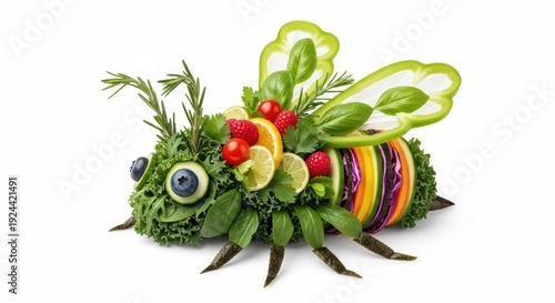 Creative bee made of fresh fruits and vegetables