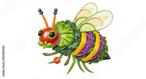 Creative bee made of fresh vegetables and fruits