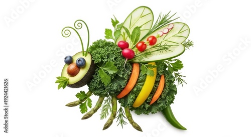 Creative bee made of fresh vegetables