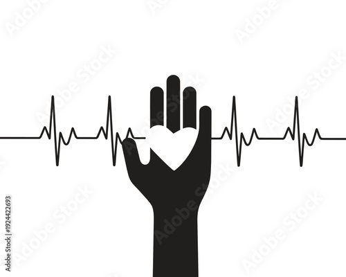 CPR clipart vector, hands performing chest compressions, heartbeat line, isolated on white, emergency response, first aid illustration set.