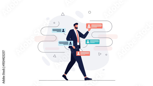 Businessman selecting candidate profile from digital interface