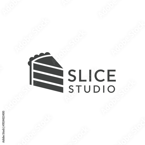 Minimalist cake slice icon logo for bakery or pastry shop branding named Slice Studio