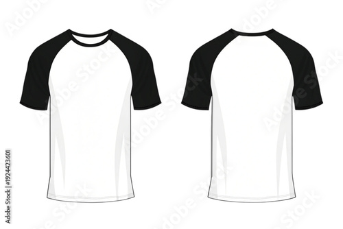 Black and white baseball style t-shirt template front and back