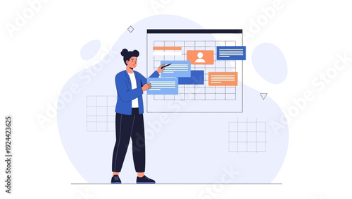Businesswoman planning schedule on whiteboard, project management concept