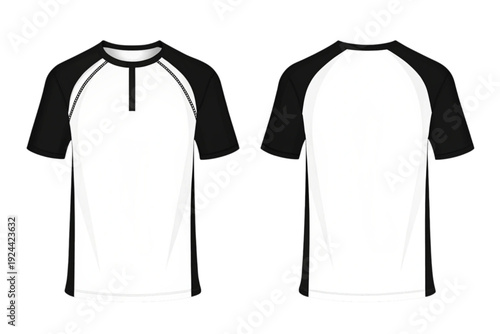 Black and white raglan t-shirt design with sleek modern style