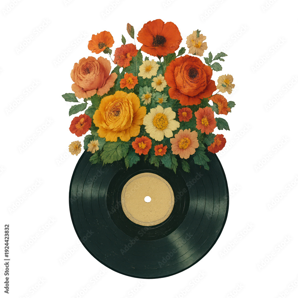 Obraz premium PNG Vintage vinyl blooms beautifully.