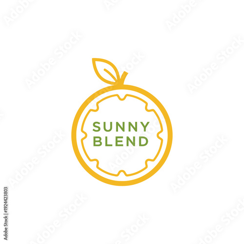 Minimalist orange fruit slice logo for organic beverage and juice bar SUNNY BLEND