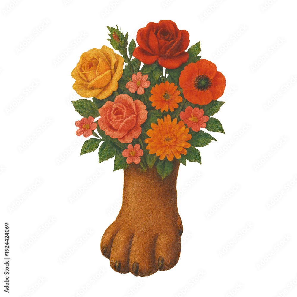 Obraz premium PNG Whimsical floral paw bouquet