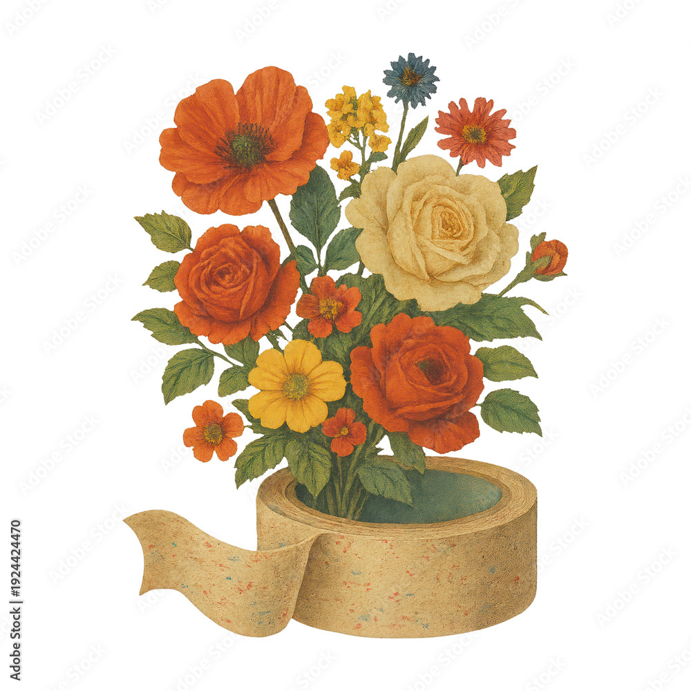 Naklejka premium PNG Vintage floral bouquet illustration