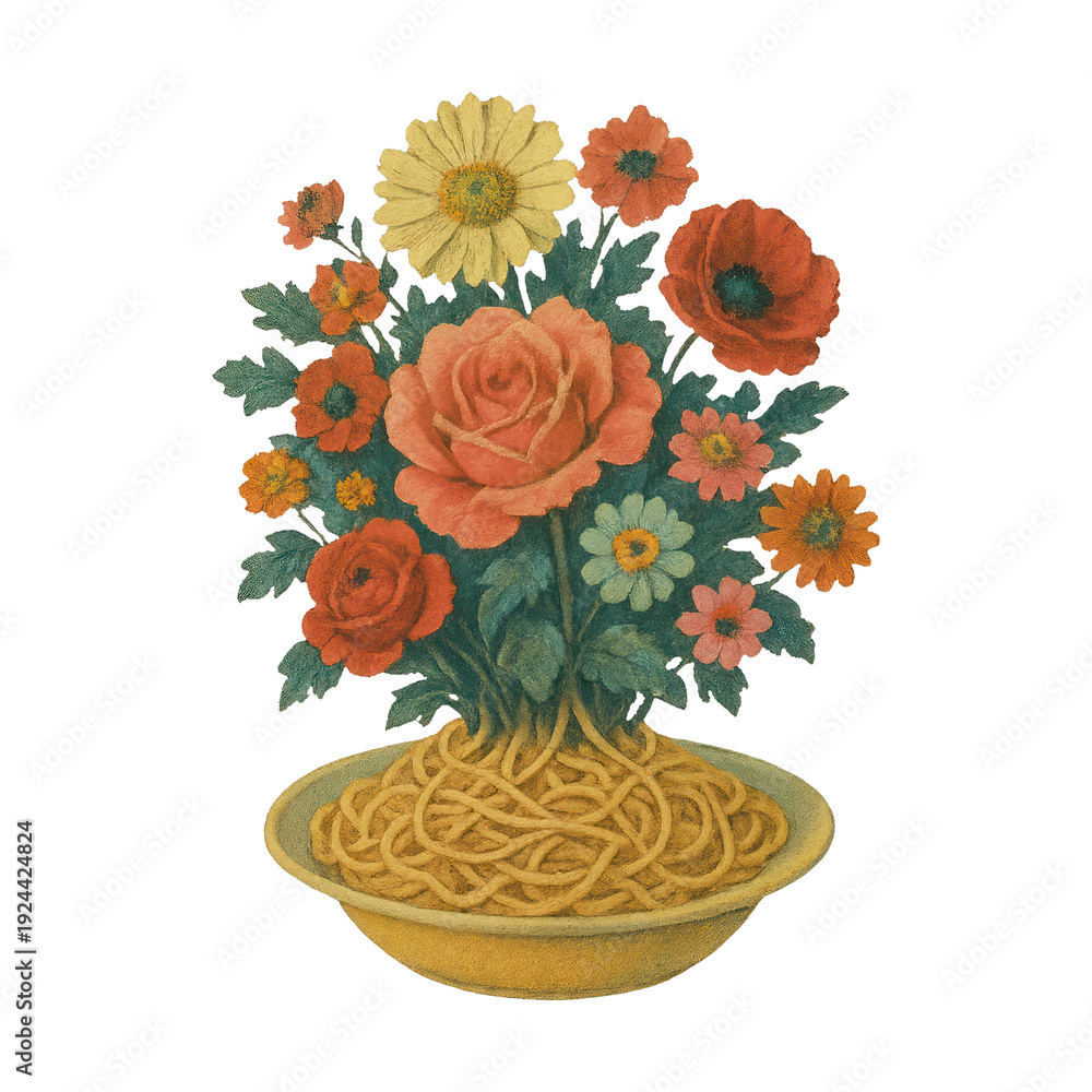 Naklejka premium PNG Floral pasta bouquet illustration