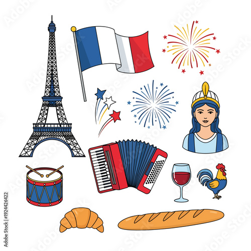 French culture icons and symbols collage.