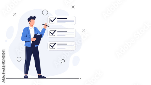 Man checking off tasks on a checklist, business planning, to-do list concept