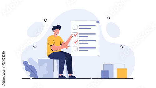 Man checking off tasks on a checklist, success, planning, business concept