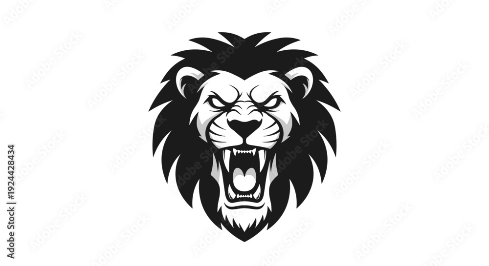 Obraz premium Fierce Lion Head With Open Mouth and Mane