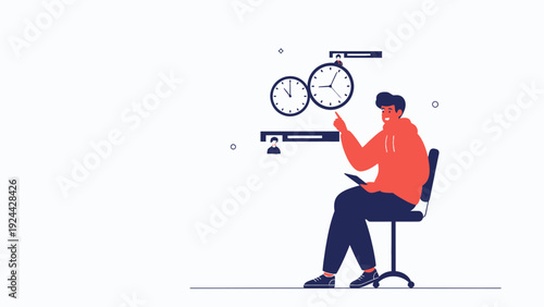 Man checking time online, managing schedule, business planning, digital interface