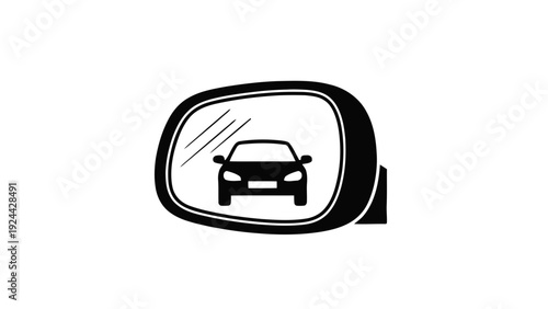 Vector illustration of car side view mirror icon showing vehicle reflection on on a transparent background