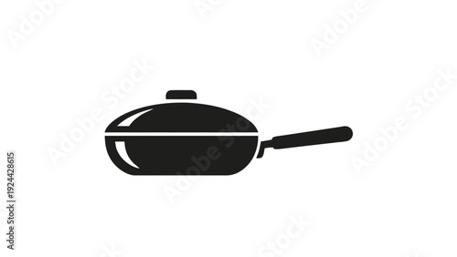 Vector illustration of black silhouette icon of a frying pan with a lid, on a transparent background