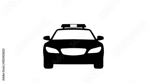 Vector illustration of front view silhouette of police car with light bar on a transparent background