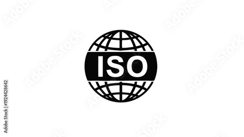 Vector illustration of black and white iso logo icon representing international organization for standardization on a transparent background