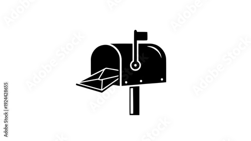 Vector illustration of black and white icon of a mailbox with an envelope inside, on a transparent background