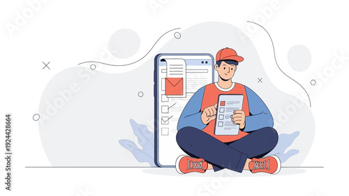 Man Completing Online Survey on Smartphone - Digital Questionnaire and Feedback