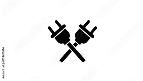 Vector illustration of two crossed electrical power plugs icon, simple black silhouette on a transparent background