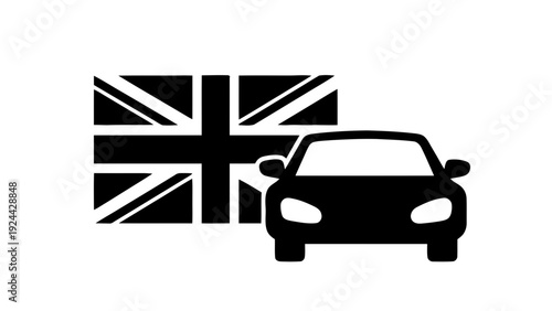 Vector illustration of car icon with united kingdom flag silhouette on a transparent background