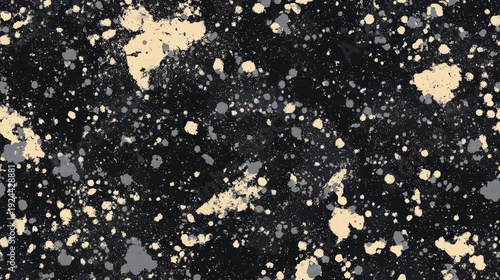 Abstract pattern of splatter paint on a dark backdrop. Seamless pattern.