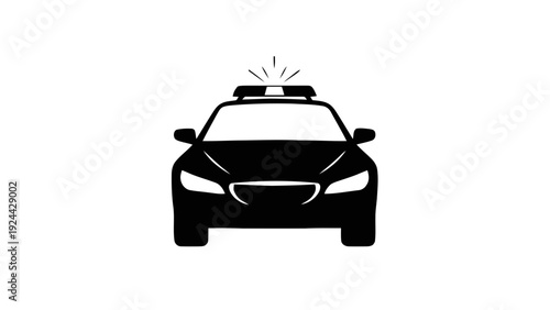 Vector illustration of police car icon front view with flashing lights silhouette on a transparent background