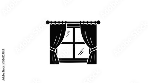 Vector illustration of window with curtains icon silhouette vector illustration on a transparent background