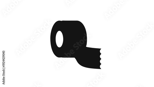 Vector illustration of black silhouette icon of a roll of toilet paper on a transparent background