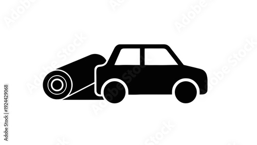 Vector illustration of car with rolled up carpet icon on a transparent background