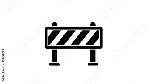 Vector illustration of black and white icon of a construction barrier or road block sign on a transparent background