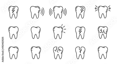 Set Of Tooth Icons With Dental Problems