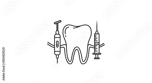 Dental Syringe and Drill with Tooth Icon