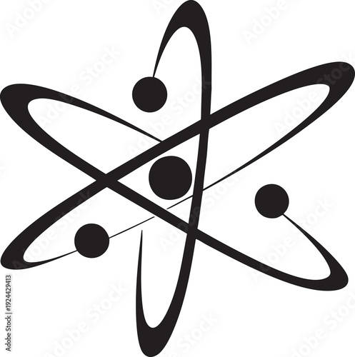 Stylized atom symbol with orbiting electrons representing science and technology perfect for educational or research concepts
