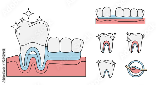 Dental Care Icons Healthy Teeth Bridges and Dental Tools