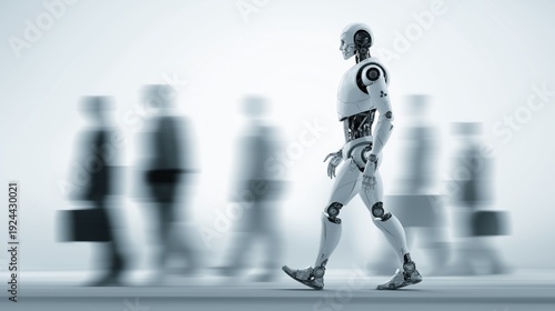 AI automation in modern workplace with humanoid robots and business people