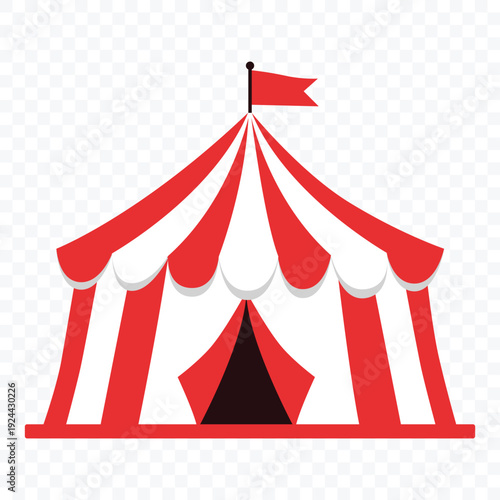 Circus tent illustration isolated on transparent background red and white carnival big top