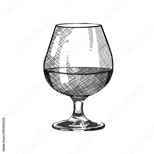 Hand drawn sketch of cognac snifter glass with drink
