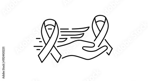 Symbol Of Hope And Support With Ribbon And Hand