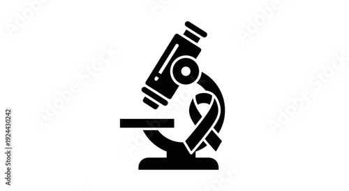 Microscope With Cancer Awareness Ribbon Icon
