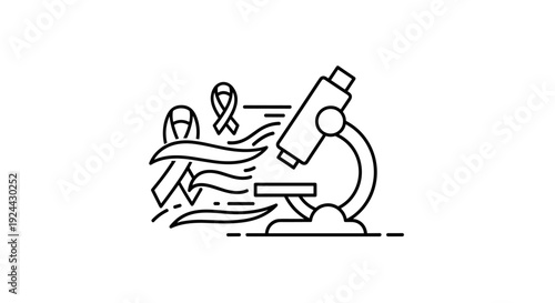 Cancer Research And Awareness With Microscope And Ribbons