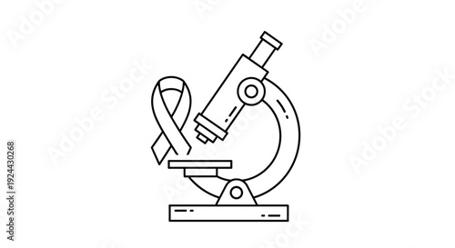 Microscope and Awareness Ribbon - Cancer Research and Medical Science Icon