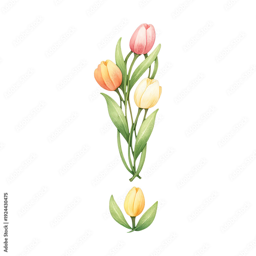 Fototapeta premium PNG Vibrant tulip exclamation mark illustration.